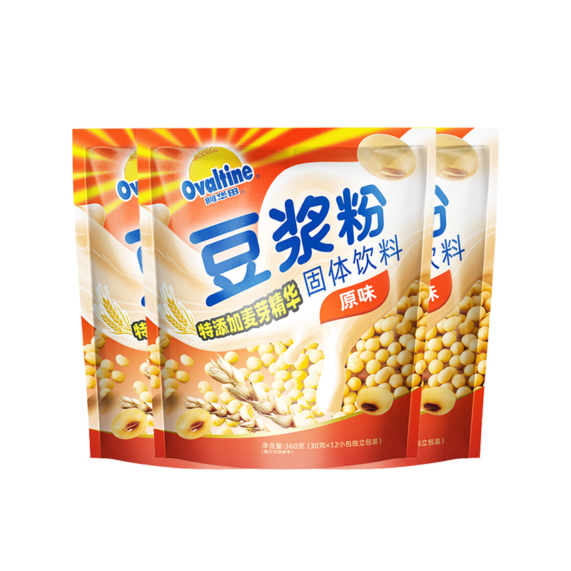 阿华田(Ovaltine)早餐速溶香浓 原味非转基因 速溶豆浆粉360g(内含12小包) * 3袋装