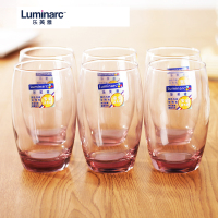 Luminarc法国弓箭(ARC)乐美雅 凝彩粉玻璃水杯酒杯啤酒杯玻璃杯350ML(六只装)H5805不保温