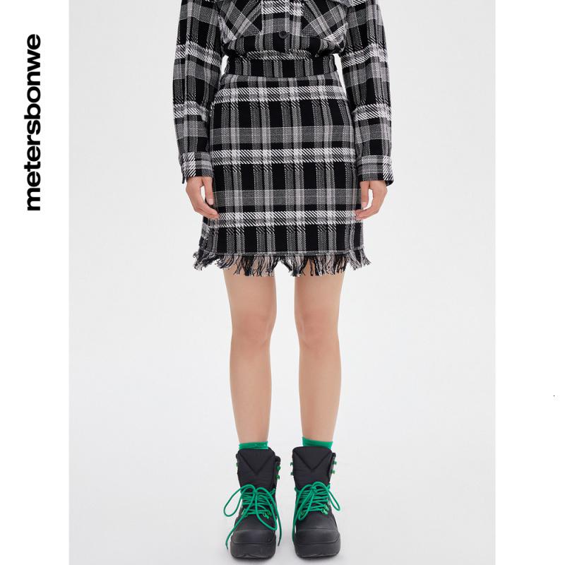 美特斯邦威时尚格子半身裙女2022春季新款舒适百搭半裙女758610_758 26腰围1尺9-2尺重100-110斤 黑白组
