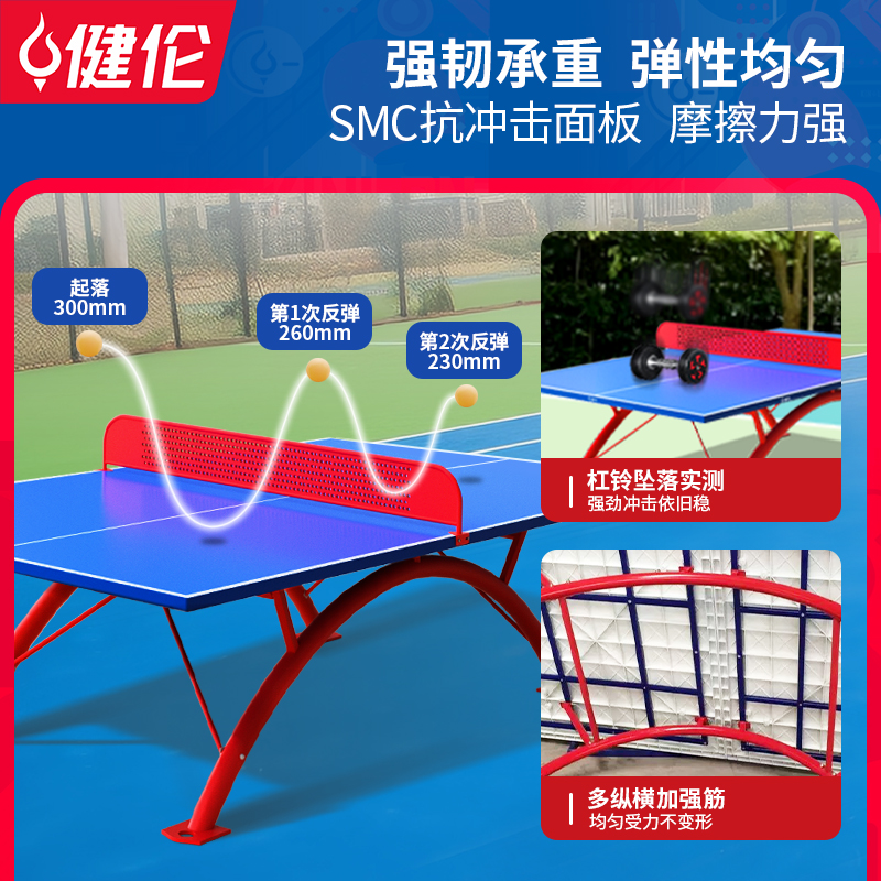 健伦(JEEANLEAN) 乒乓球桌室内家用可折叠比赛专业标准移动乒乓球台户外 室外彩虹腿 PPQZ-SW316高清大图