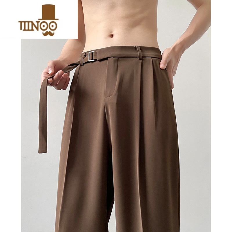 YANXU那不勒斯西裤男潮牌垂坠感直筒黑色夏季冰丝百搭休闲长裤 2XL140160斤可穿 咖色