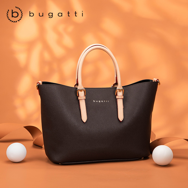 bugatti 德国轻奢品牌 女士简约斜跨手提包女时尚新款内胆水桶包欧美休闲女士包包大容量经典简约