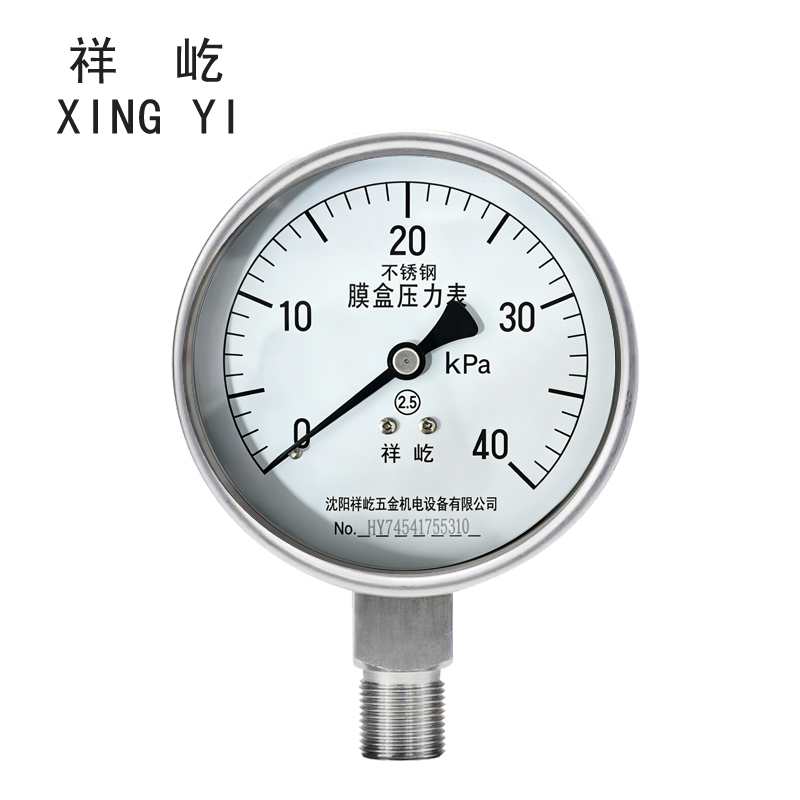 祥屹 不锈钢膜盒压力表 YE100BF 0-40Kpa 块高清大图