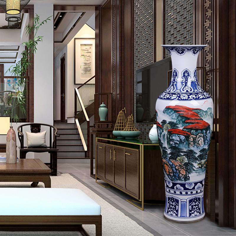 手绘仿古青花山水景德镇陶瓷器客厅新房酒店装饰大摆件 三维工匠 江山多娇1米高清大图
