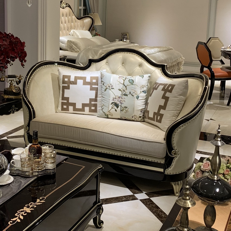 欧式黑檀色简欧轻奢客厅实木123沙发组合新美式别墅家具