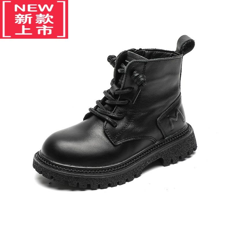 可莉允儿童马丁靴2022新款黑色女童中大童短靴男童靴子秋冬加绒单靴图片