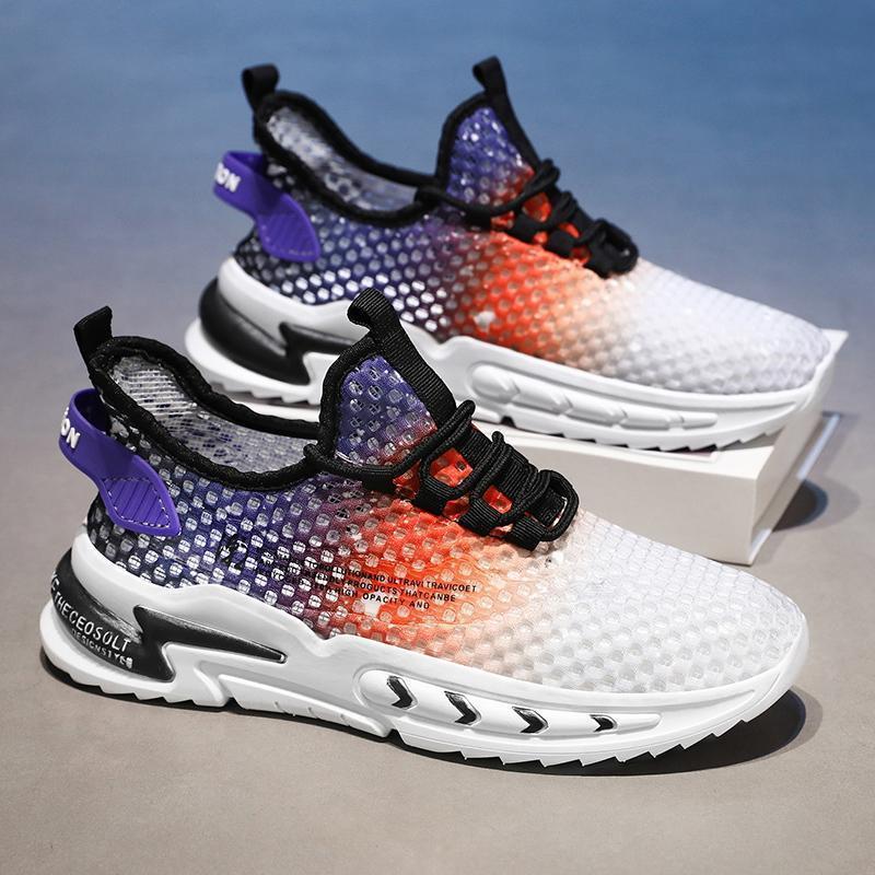 nakezg男鞋夏季透气薄款网鞋镂空网眼男士休闲夏天轻便网面运动渐变潮