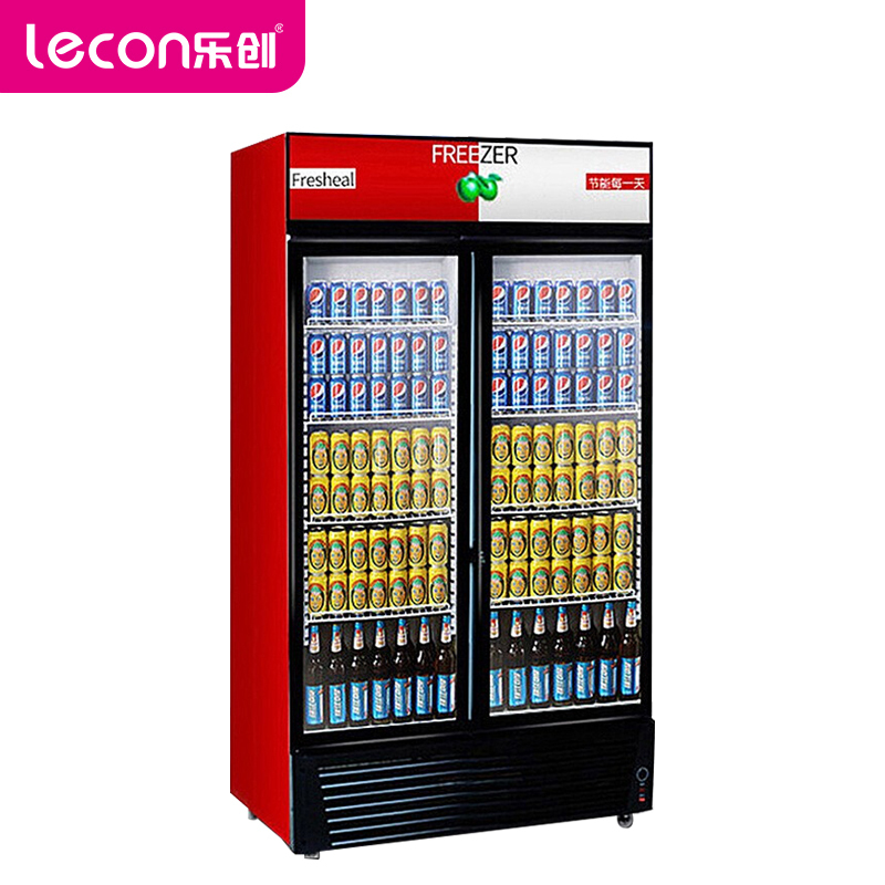 乐创(lecon)展示柜冷藏饮料柜商用立式冰柜冰箱冷柜保鲜柜 [双门红黑色] [风冷下压缩机]