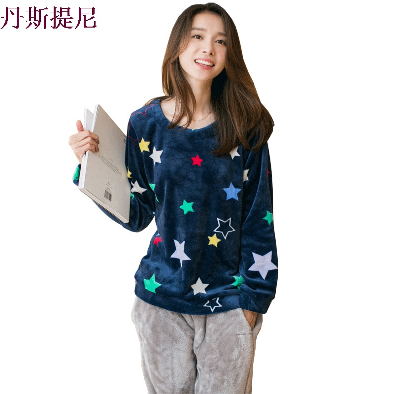 睡衣女冬秋季长袖加厚甜美可爱韩版法兰绒家居服珊瑚绒睡衣女套装