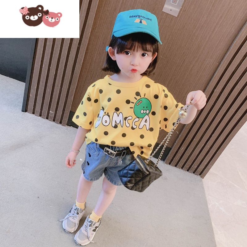 绿彩虹光女童短袖t恤儿童夏季洋气半袖夏装女宝宝2022年新款体恤上衣T恤