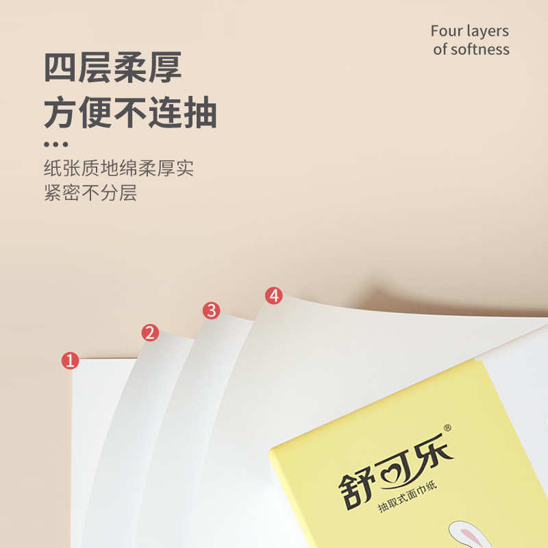 舒可乐 可湿水抽取式纸面巾4层90抽*30包原生木浆抽纸纸巾实惠装餐巾纸家庭装纸抽卫生纸家用母婴可用 30包箱装高清大图
