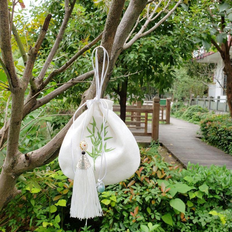 迷你古风竹子刺绣荷包流苏小香包挂件香袋汉服古装配饰锦囊空袋竹子