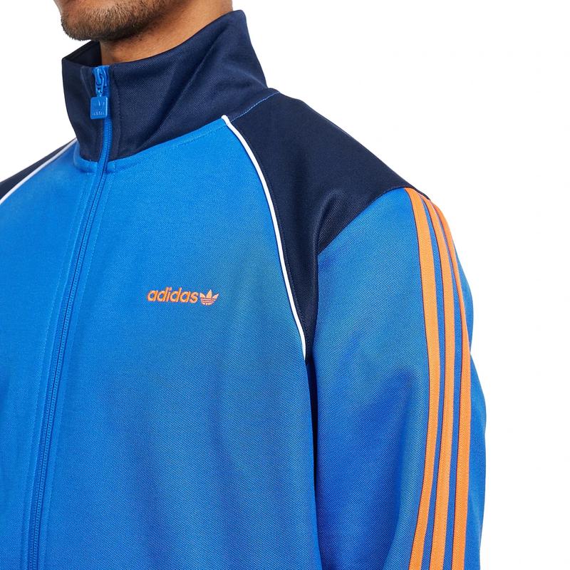 阿迪达斯(adidas)男款运动夹克蓝色拼接设计潮流休闲跑步训练防风高清大图