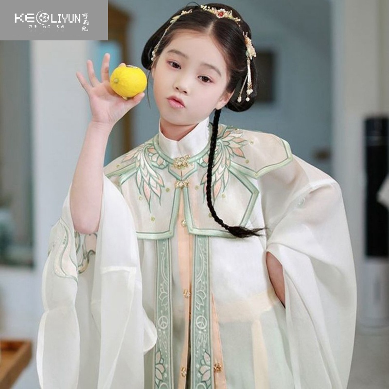 可莉允女童汉服超仙广袖马面裙儿童新款古风明制云肩刺绣古装连衣裙