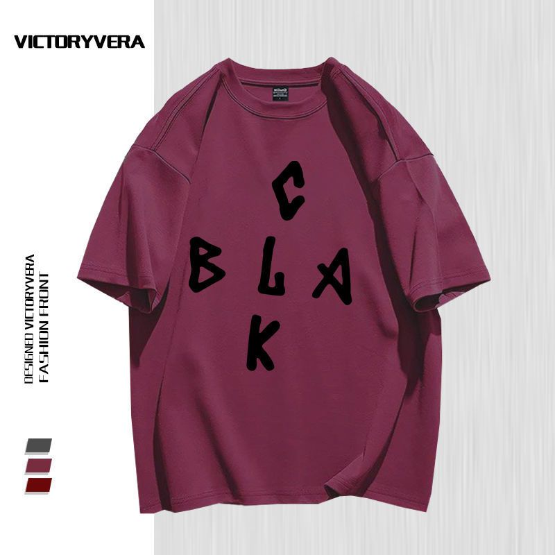 VICTORYVERA夏季新款港风复古字母印花短袖T恤女宽松圆领街头上衣