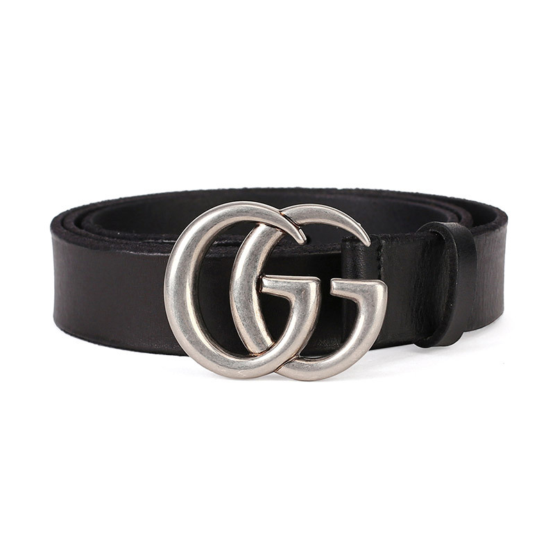 GUCCI 古驰 男士双G做旧扣头牛皮皮带腰带黑色90(适合30-33裤围)