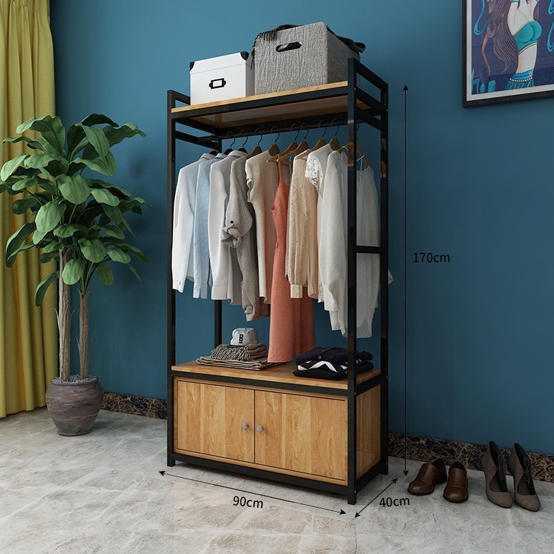 汐岩衣架落地卧室挂衣架现代简约衣服收纳架子家用室内储物衣柜置物架 90升级款-黑架大