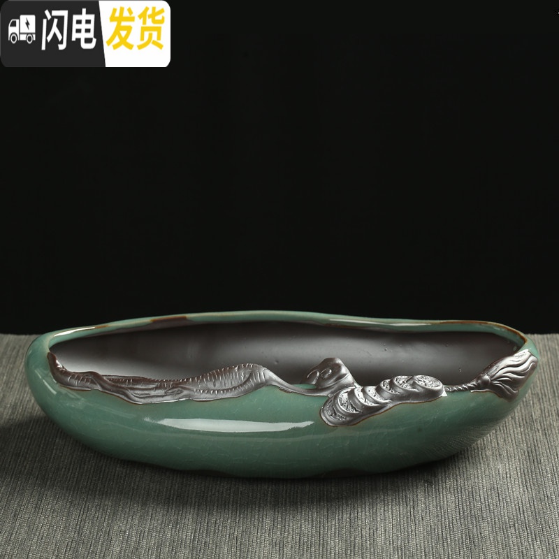 三维工匠铜钱花盆陶瓷水培碗莲一叶莲水仙花金钱专用无孔大号多肉 肚径20富春山居图 大花盆容器高清大图