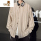 YANXU日系竖条纹衬衫男士复古宽松休闲潮牌长袖衬衣情侣百搭外套