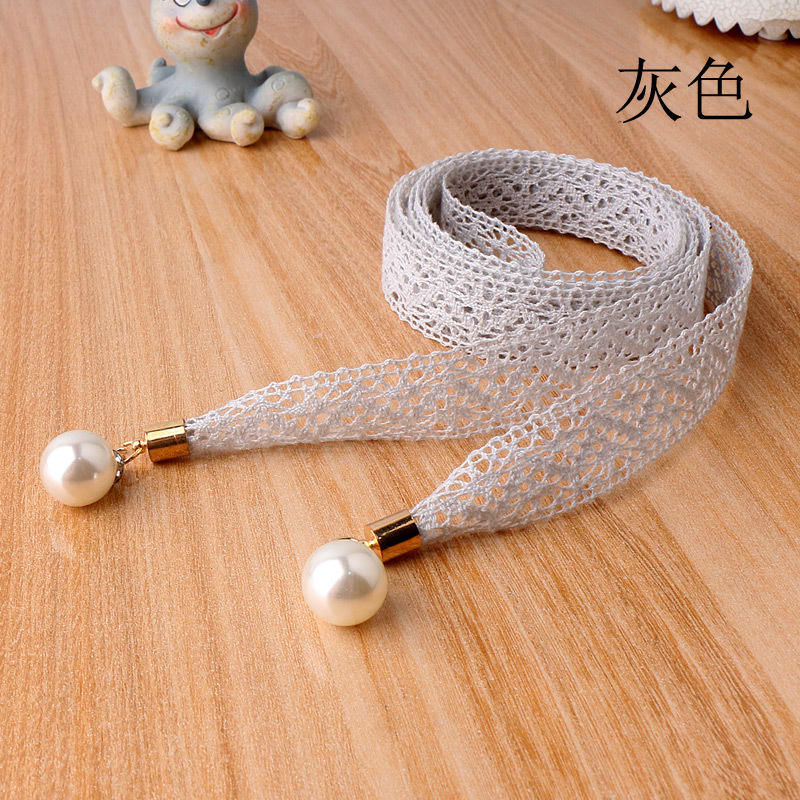 蕾丝腰带女韩版夏季收腰时尚百搭珍珠腰链大码装饰束腰绳连衣裙带黑色