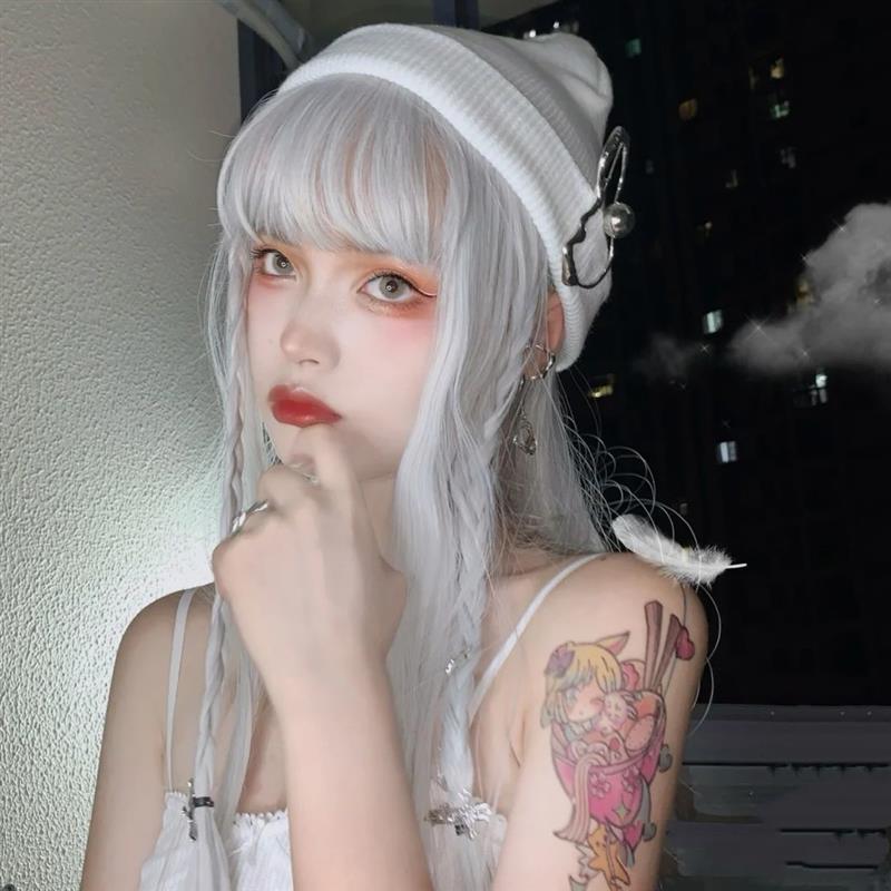 浅金色lolita原宿假发男女空气刘海长直发个性帅气伪娘假毛