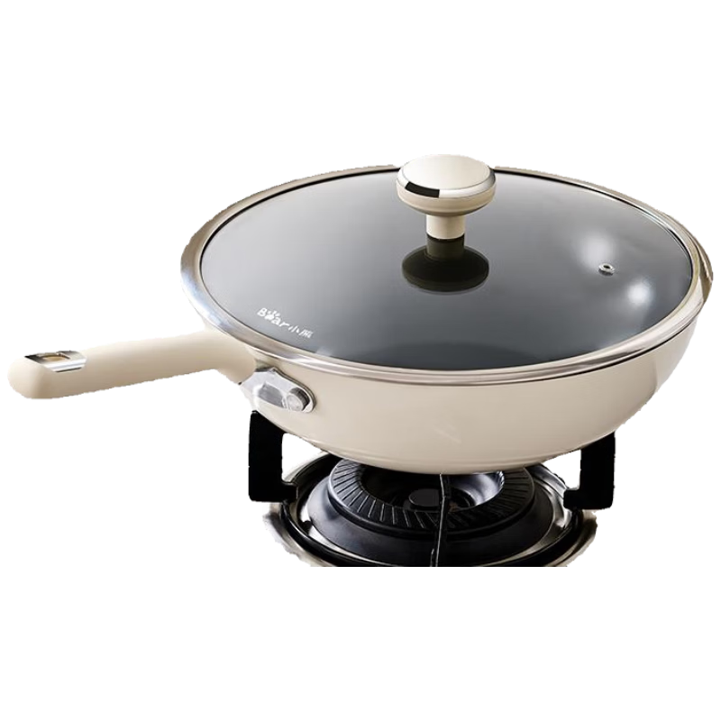 小熊炒锅家用炒菜不粘锅铁锅炒菜锅家用电磁炉锅【30cm】 CP-JG040-P01
