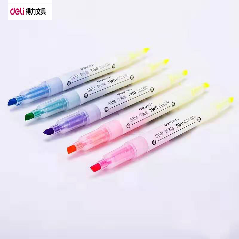 [精选]得力(deli)S619荧光笔双头 记号 笔划重点糖果色记号笔学 生用办公标注标记笔 5色装(5盒起订)
