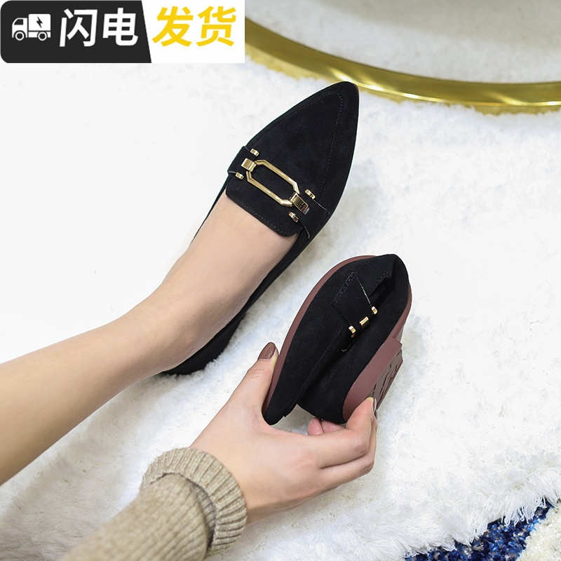 2022新款女鞋春款欧洲站晚晚鞋百搭平底尖头仙女单鞋软底豆豆鞋启如休闲鞋
