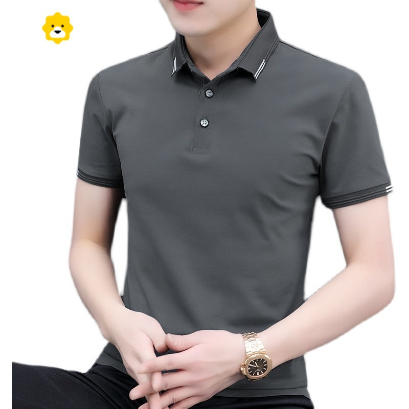 fishbasket装带领子半袖男士t恤翻领短袖潮流商务休闲polo衫冰丝纯色