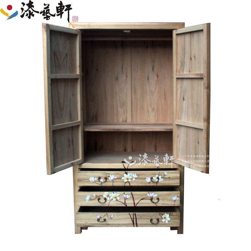 森美人现代简约新中式彩绘香樟木实木衣柜防虫小户型大容量定制卧室双