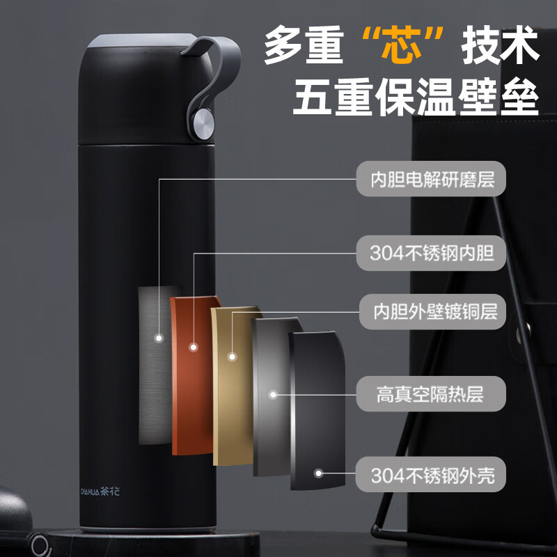 茶花(CHAHUA) 053012 450ml@ 保温杯 高雅红 静谧黑 颜色可选 (计价单位:个)高清大图