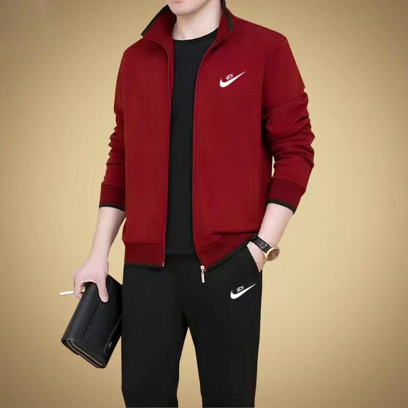 运动套装男春秋季中老年跑步运动服加绒加厚大码冬款套装爸爸外套