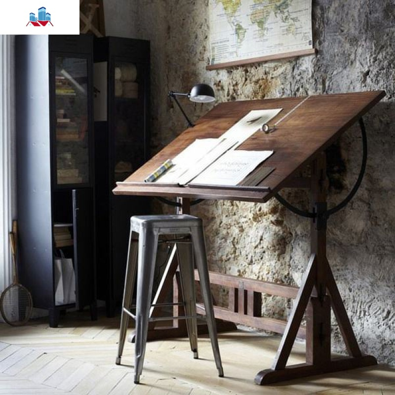 美术书法画桌铁艺绘图桌书法办公桌设计师桌子实木工作台绘画画案泰