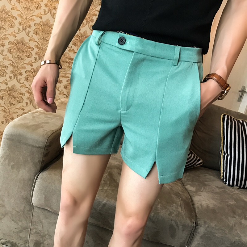 夏季男士超短裤韩版修身侧开叉西装短裤型男夜店三分裤家居裤
