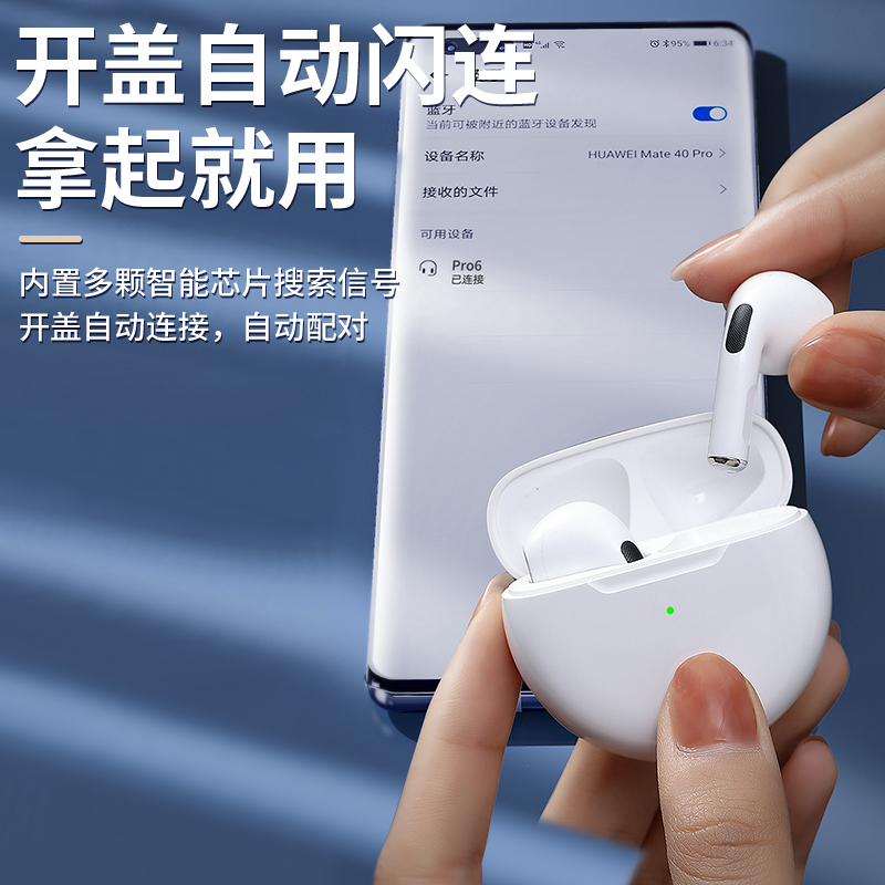 ZNNCO Pro6蓝牙耳机适用小米蓝牙耳机真无线红米k40s/k50半入耳式12/11pro/10/Note9/8高清大图