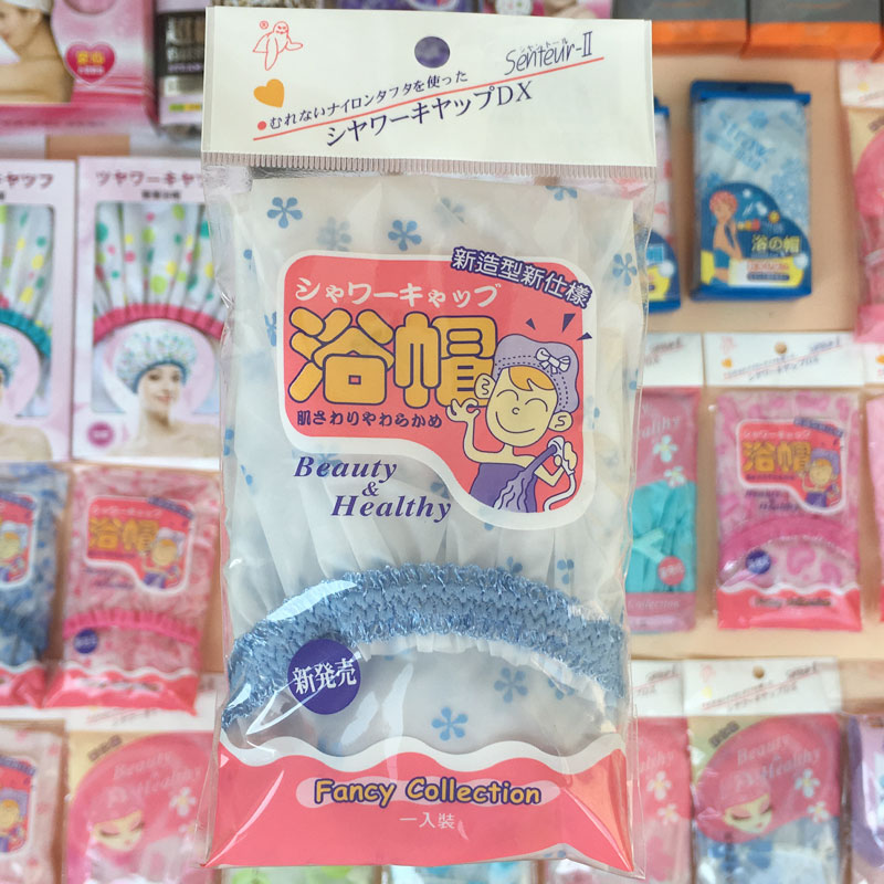 台湾浴帽女防水洗澡可爱成人头套大码双层加大加厚长发淋浴帽 三维工匠 小叶子蕾丝蓝色单层33CM高清大图