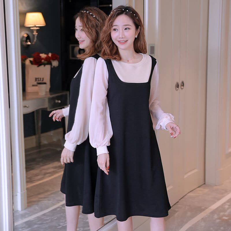 迪鲁奥(DILUAO) 孕妇装2021秋冬珊珊同款假两件网红针织大码连衣裙修身显瘦外出孕妇裙图片