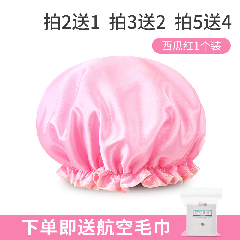 浴帽女防水洗澡加厚双层可爱韩国沐浴头套女款厨房防油烟帽子家用 三维工匠 [拍2送1,拍3送2,拍5送4]西瓜红单个装高清大图