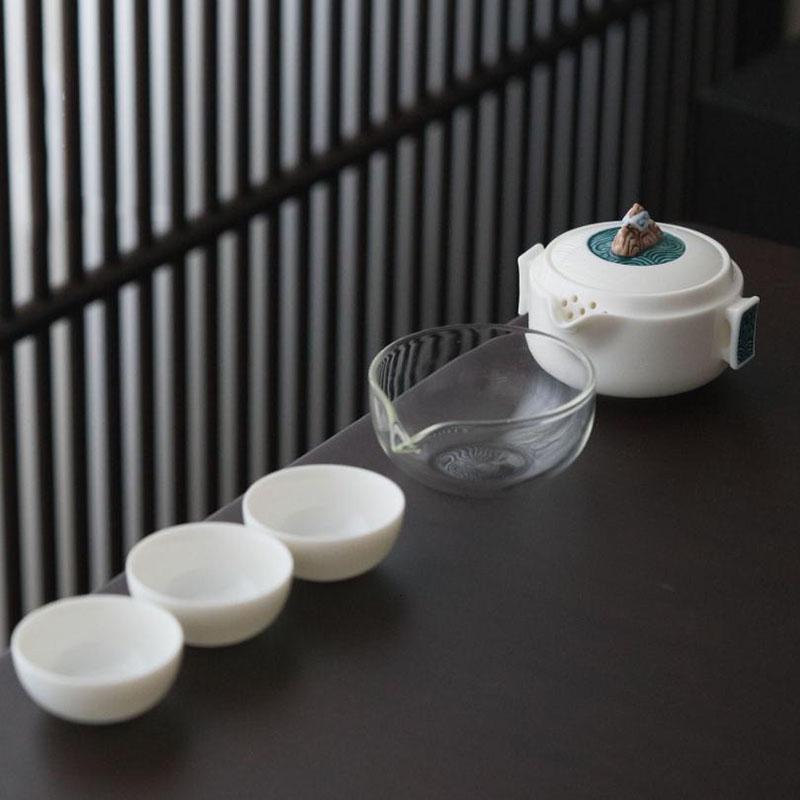 美帮汇青山旅行茶具快客杯一壶三杯户外功夫茶具套装玉泥甜白茶碗泡茶碗高清大图