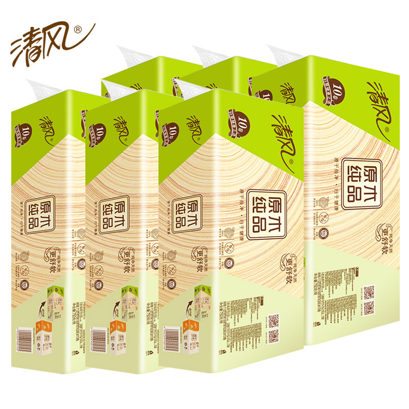 清风卷纸卫生纸750g公用家用家庭装无香厕所无芯纸巾卷筒纸6提60卷