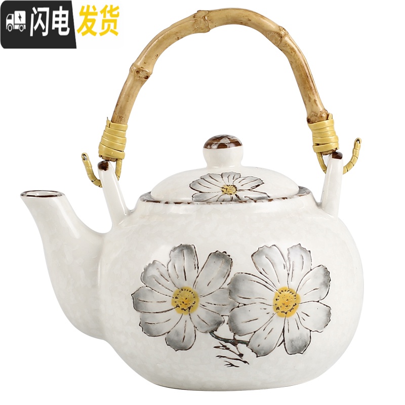 三维工匠日式家用陶瓷提梁壶功夫茶具茶杯套装简约结婚庆乔迁创意送礼 格桑茶具灰色带木盘高清大图