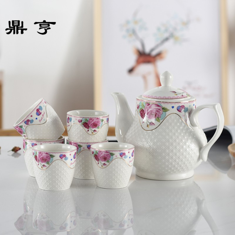 鼎亨优质陶瓷茶壶套装 家用婚庆茶具大容量耐热泡茶壶凉水壶水杯