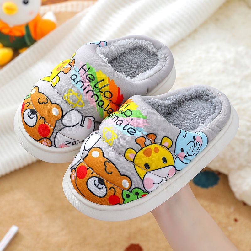 儿童棉拖鞋秋冬季男童厚底踩屎感小孩保暖居家男孩女中大童毛拖鞋_1 灰色 30-31码内长18.5建议5-6岁