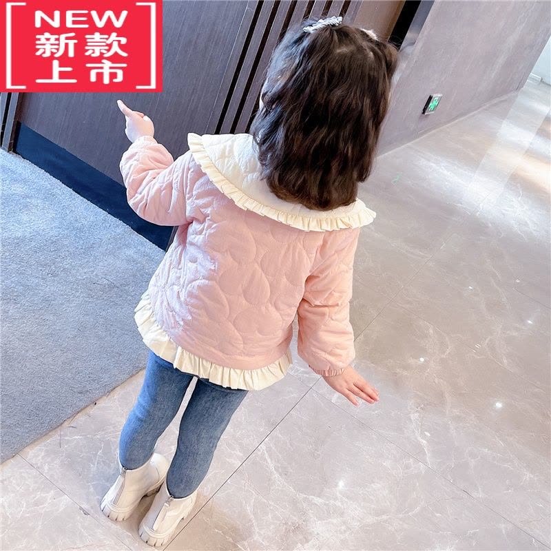 可莉允女童轻薄棉衣冬装2022新款洋气女宝宝加绒棉服儿童甜美娃娃领外套图片