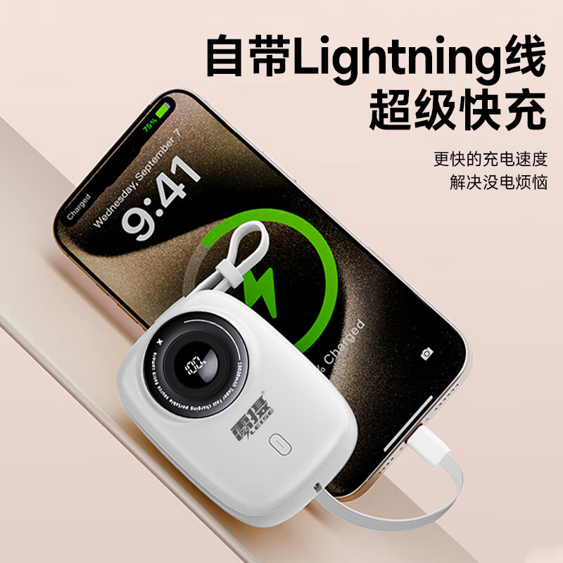 雷摄(LEISE) KP90 充电宝22.5W快充自带线10000毫安可上飞机 白色高清大图