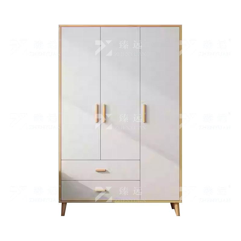 臻远ZY4022355简约木质衣柜衣服收纳柜 三门双抽