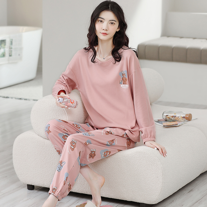 浪莎纯棉睡衣女春秋冬季2025年新款长袖束脚家居服可外穿套装高清大图