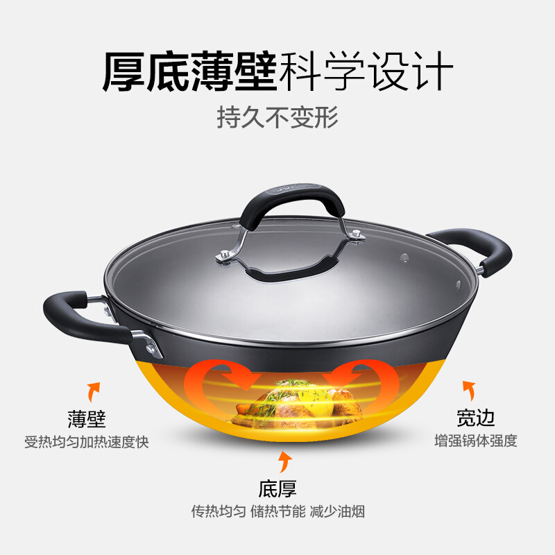 苏泊尔(SUPOR)铸铁双耳无涂层深型炒锅 34cm FC34Y1 送304铲高清大图
