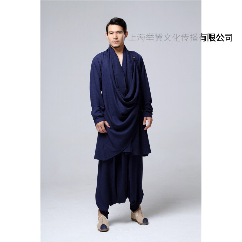 举翼王子棉麻套装太及服禅茶服套装修身长款中国风男装高清大图