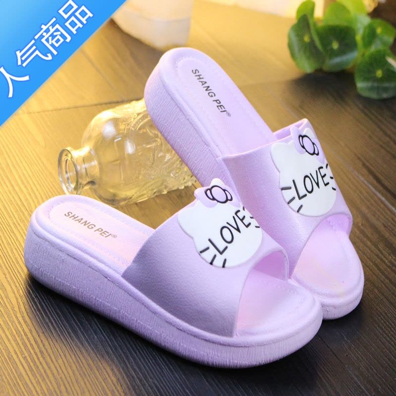 SUNTEK新款凉拖鞋女夏厚底时尚外穿可爱高跟松糕坡跟防滑室内居家一字拖图片